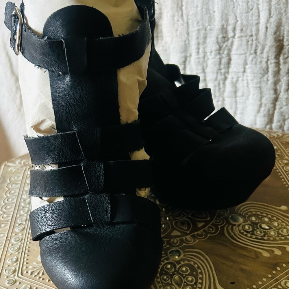 Black Strappy Wedge Sandals